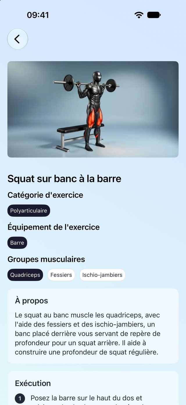 Détails d'un exercice avec vidéo, muscles travaillés et guide pas à pas